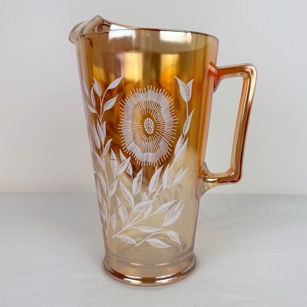Jeannette Cosmos Marigold Carnival Glass 48 Oz Pitcher
